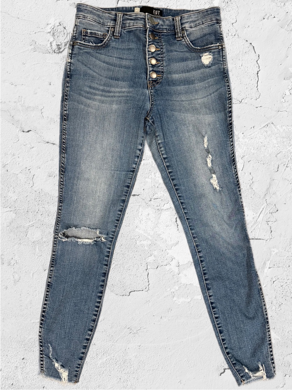 Kut from the Kloth Medium Blue High-Rise Distressed Skinny Jeans Size 4